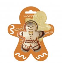 Picture of GINGERBREAD MAN COOKIE CUTTER AND WOODEN EMBOSSER SET